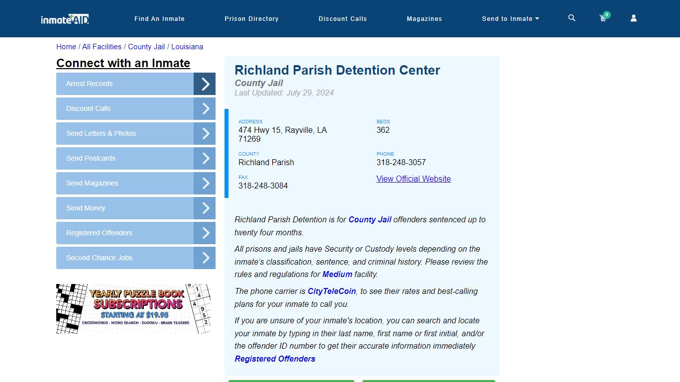 Richland Parish Detention Center - Inmate Locator